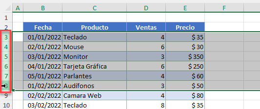 Datos-Ejemplo-Eliminar Filas Columnas en Excel y Google Sheets