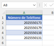 Datos Ejemplo Formatear Números de Teléfono en Excel