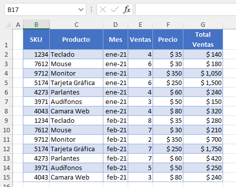 Datos Ejemplo Rotar Tabla de Datos Filas a Columnas en Excel