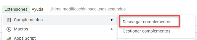 Descargar Complementos en Google Sheets