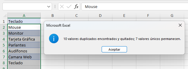 Duplicados Eliminados en Excel