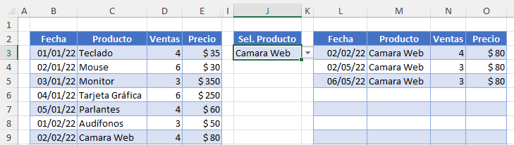 Ejemplo1 Filtro de Lista Desplegable en Excel