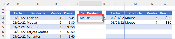 Ejemplo2 Filtro de Lista Desplegable en Excel