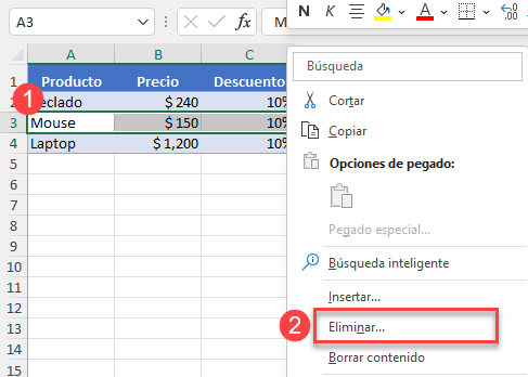 Eliminar Celdas en Excel