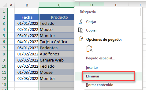 Eliminar Columnas Adyacentes en Excel