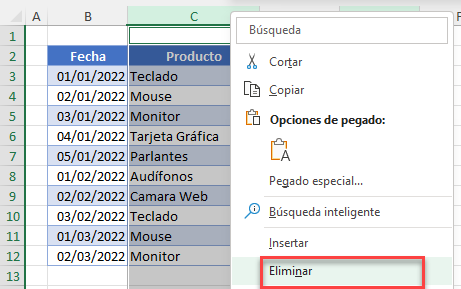 Eliminar Columnas No Adyacentes Seleccionadas en Excel