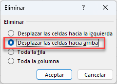 Eliminar Desplazar las Celdas hacia Arriba en Excel