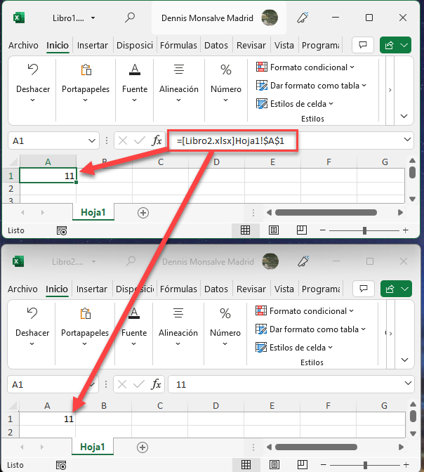 Enlace desde Libro1 a Libro2 en Excel