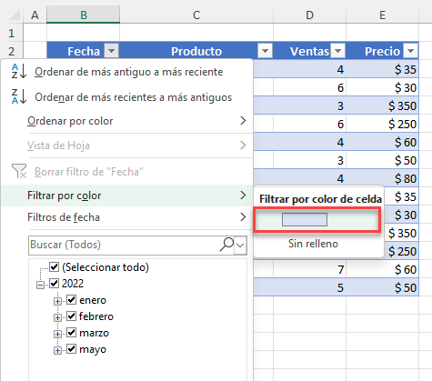 Filtrar por Color en Excel