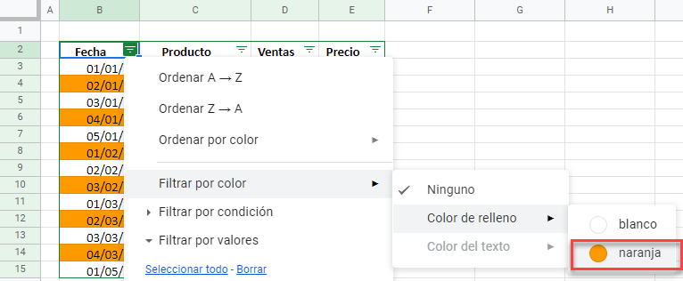 Filtrar por Color en Google Sheets