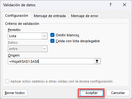 Finalizar Configuración de Validación de Datos en Excel