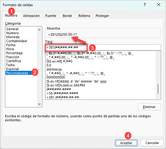 Formatear Números de Teléfono Externos en Excel