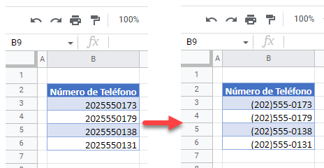 Formato Número Teléfono en Google Sheets