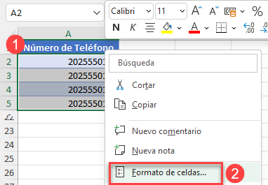Formato de Celdas Formatear Números de Teléfono en Excel