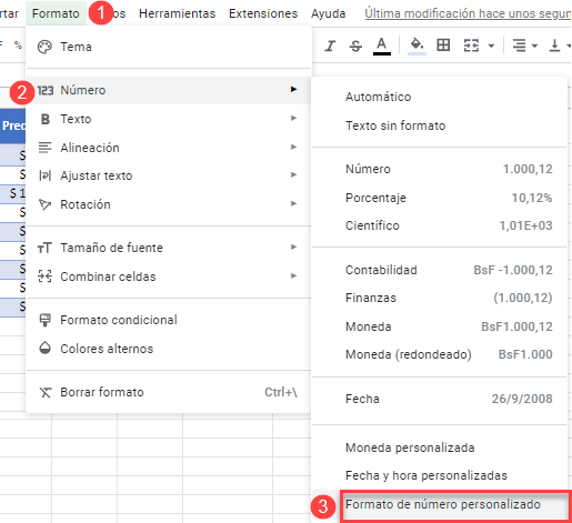 Formato de Numero Personalizado en Google Sheets