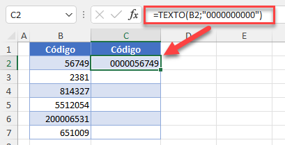 Función Texto para Agregar Ceros a la Izquierda en Excel