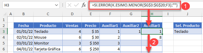 Funciones SIERROR y KESIMOMENOR en Excel