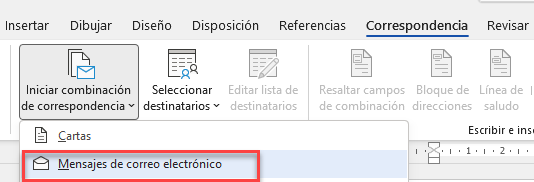 Iniciar Combinación de Correspondencia en Word