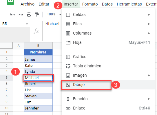 Insertar Dibujo Elipse en Google Sheets