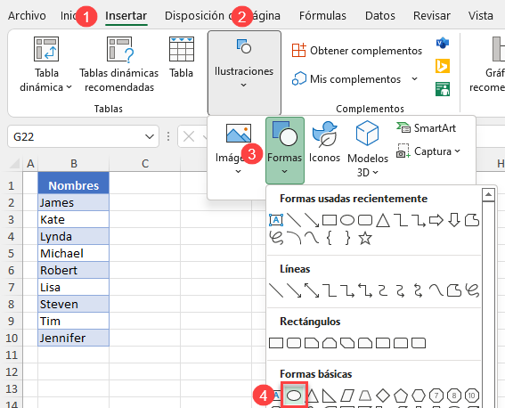 Insertar Elipse en Excel