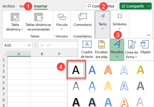 Insertar WordArt en Excel