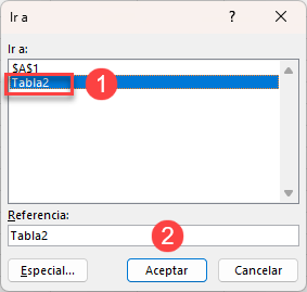 Ir A Rango Nombrado o Tabla en Excel