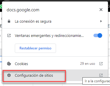 Ir a la Configuración de Sitios