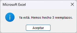 Mensaje de Acción Reemplazar Texto en Excel