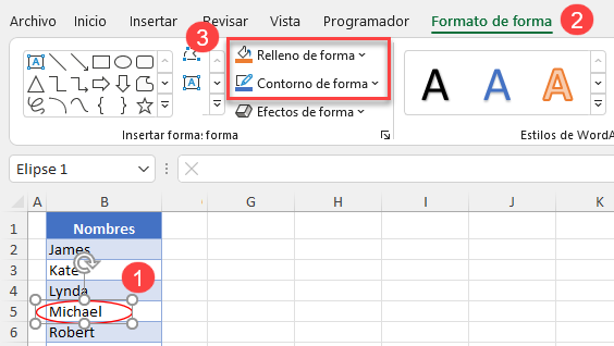 Menú Formato de Forma en Excel