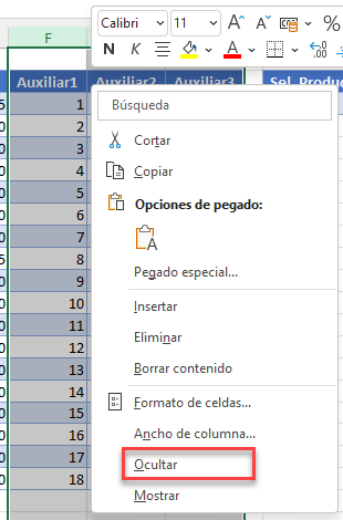 Ocultar Columnas en Excel