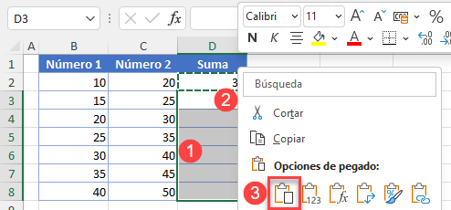 Pegar Fórmula de Suma en Excel