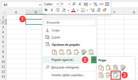 Pegar Transponer en Excel