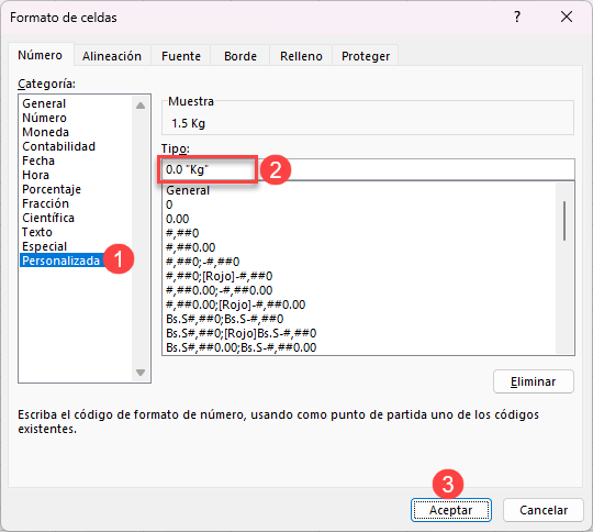 Personalizar Formato de Celdas a Número con Texto en Excel