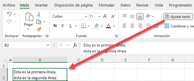 Resultado Aplicar Alt Enter en Celda Editada en Excel