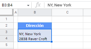 Resultado Combinar y Centrar Celdas en Google Sheets