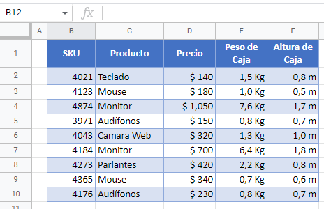 Resultado Formato de Numero Personalizado en Google Sheets