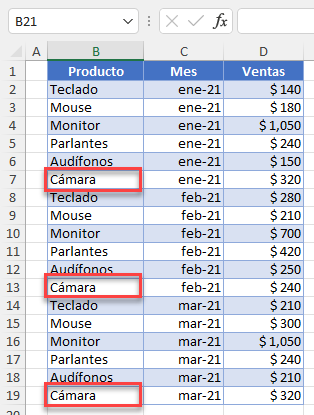 Resultado Reemplazar Texto en Excel