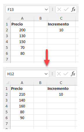 Resultado Sumar Valor con Pegado Especial en Excel