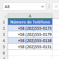 Resultado Teléfono con Código de País en Excel
