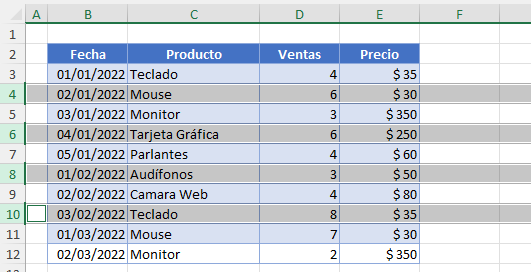 Selección de Filas No Adyacentes en Excel