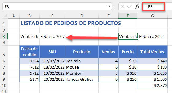 Selección en Celda con Fórmula en Excel Ej2