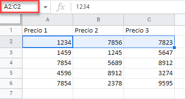 Seleccionar Celdas con Cuadro de Nombre en Google Sheets