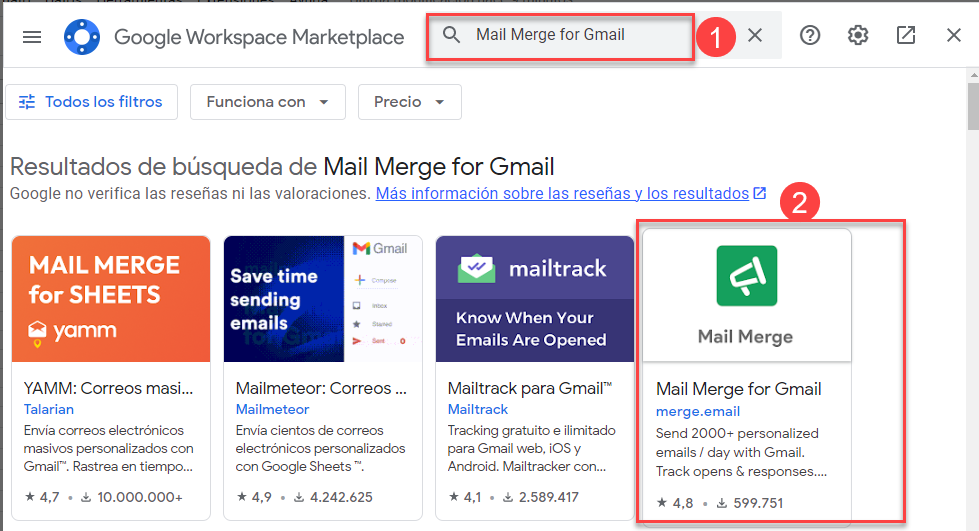 Seleccionar Complemento a Instalar en Google Sheets