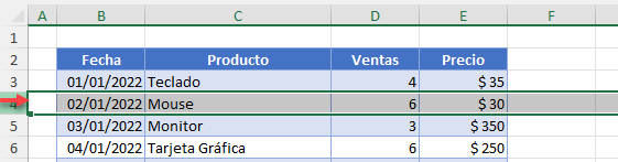 Seleccionar Fila 4 en Excel