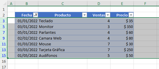 Seleccionar Filas Filtradas por Color en Excel