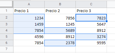 Seleccionar Varias Celdas en Google Sheets