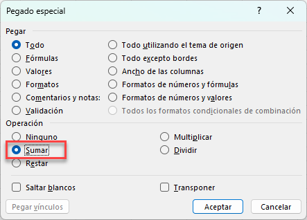 Sumar Valor con Pegado Especial en Excel