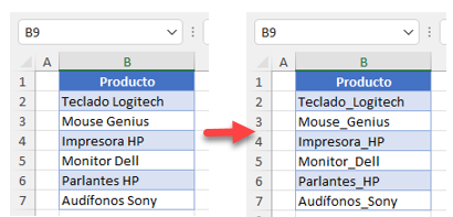 Sustituir Espacio por Guión Bajo en Excel y Google Sheets