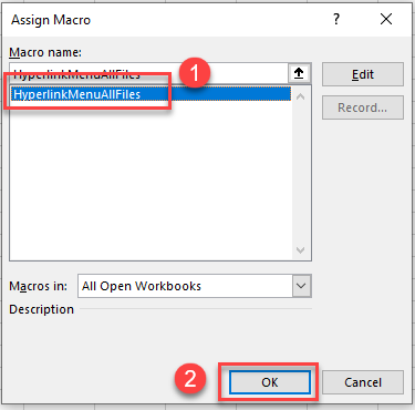 VBA hyperlink select macro