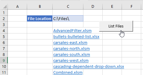 VBA hyperlink show button